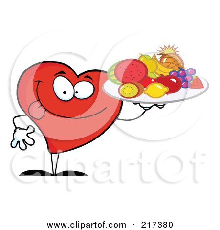 Royalty-Free (RF) Clipart Illustration of a Red Heart Carrying A Fruit Tray by Hit Toon