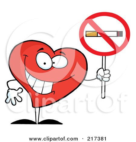 Royalty-Free (RF) Clipart Illustration of a Red Heart Holding A No Smoking Sign by Hit Toon