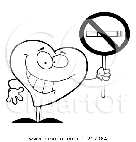 Royalty-Free (RF) Clipart Illustration of an Outlined Heart Holding A No Smoking Sign by Hit Toon