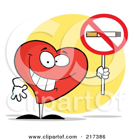 Royalty-Free (RF) Clipart Illustration of a Red Heart Holding A Smoking Prohibited Sign by Hit Toon