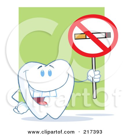 Royalty-Free (RF) Clipart Illustration of a Tooth Character Holding A No Smoking Sign by Hit Toon