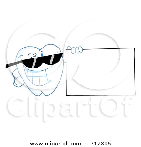 Royalty-Free (RF) Clipart Illustration of a Dental Tooth Character Wearing Shades And Holding A Blank Sign by Hit Toon