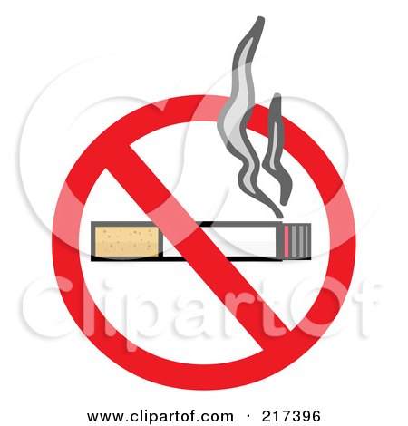 Royalty-Free (RF) Clipart Illustration of a Smoking Cigarette On A No Smoking Sign by Hit Toon