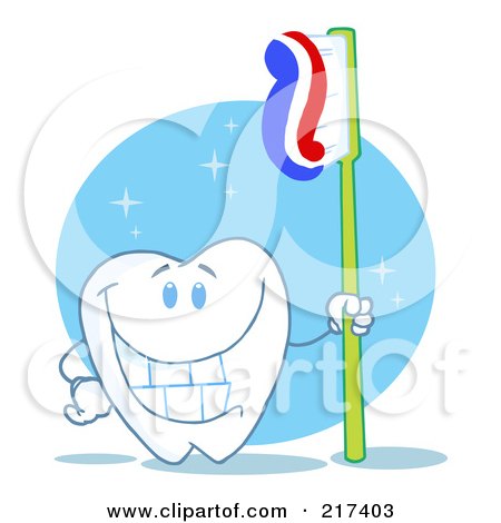 Royalty-Free (RF) Clipart Illustration of a Dental Tooth Character Holding A Tooth Brush With Paste by Hit Toon