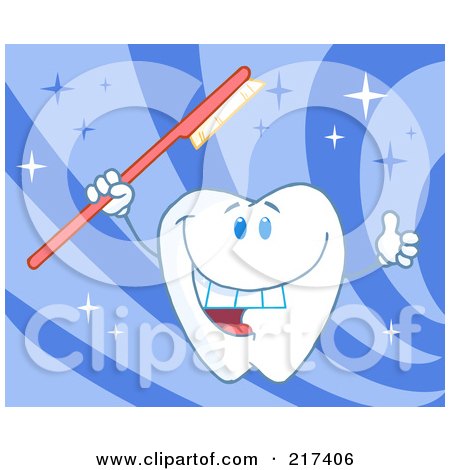Royalty-Free (RF) Clipart Illustration of a Dental Tooth Character Holding A Tooth Brush And Thumbs Up by Hit Toon