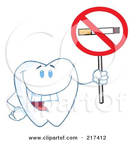 Royalty-Free (RF) Clipart Illustration of a Dental Tooth Character Holding A No Smoking Sign by Hit Toon