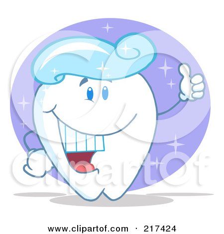 Royalty-Free (RF) Clipart Illustration of a Tooth Character With A Toothpaste Wig, Holding A Thumb Up by Hit Toon