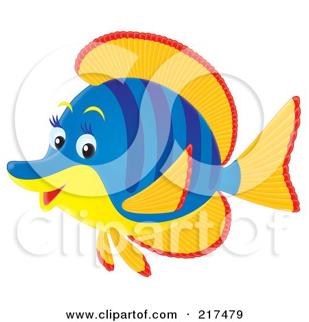 Royalty-Free (RF) Clipart Illustration of a Striped Blue And Orange Marine Fish by Alex Bannykh