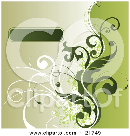 Clipart Picture Illustration of a Green Text Box With White And Green Paint Splatters And Vines On A Green Background by OnFocusMedia