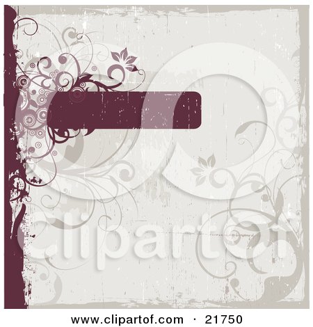 Clipart Picture Illustration of a Worn Red Text Box With Circles, Flowers And Vines Over A Pale Blue Background by OnFocusMedia