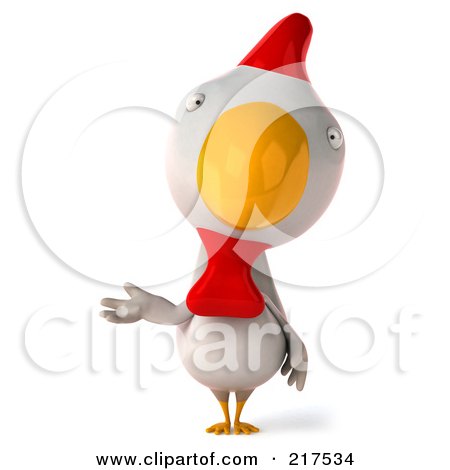 Royalty-Free (RF) Clipart Illustration of a 3d White Chicken Facing Front And Gesturing With One Hand by Julos