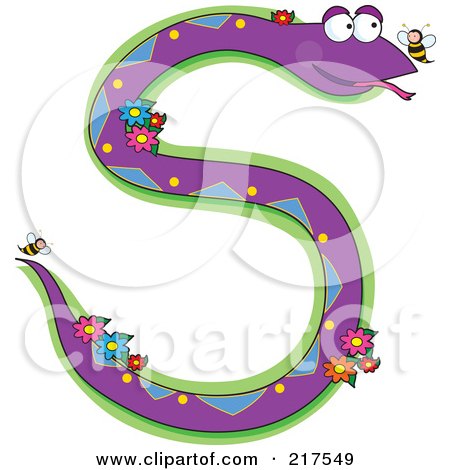 Royalty-Free (RF) Clipart Illustration of a Purple Snake And Flowers In The Shape Of An S by Maria Bell