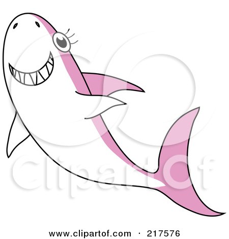 Royalty-Free (RF) Clipart Illustration of a Happy Pink And White Shark Swimming Upwards by Rosie Piter