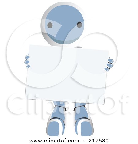 Royalty-Free (RF) Clipart Illustration of a Blue Ao-Maru Robot Carrying A Blank Sign by Leo Blanchette