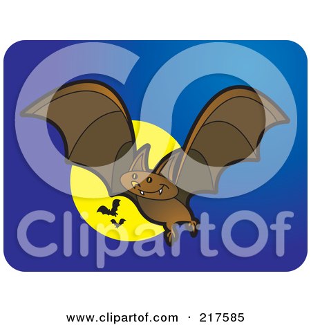 Royalty-Free (RF) Clipart Illustration of Brown Vampire Bats Flying With A Full Moon On Blue by Lal Perera