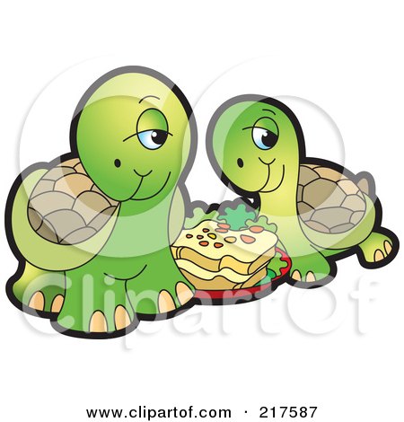 Royalty-Free (RF) Clipart Illustration of a Cute Tortoise Couple Eating Food by Lal Perera