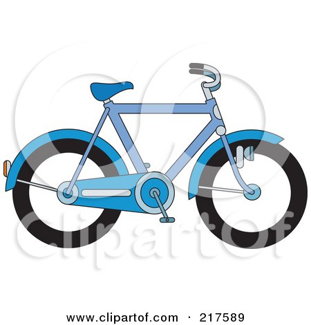 Royalty-Free (RF) Clipart Illustration of a Blue Bicycle In Profile by Lal Perera