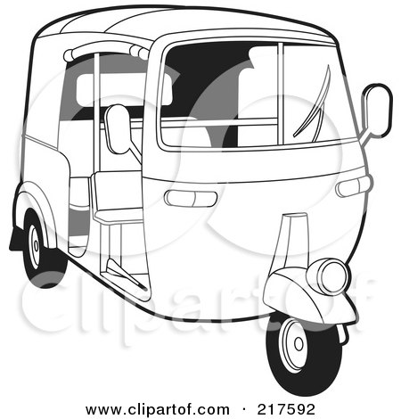 Royalty-Free (RF) Clipart Illustration of an Outlined 3 Wheeler Tuk Tuk by Lal Perera