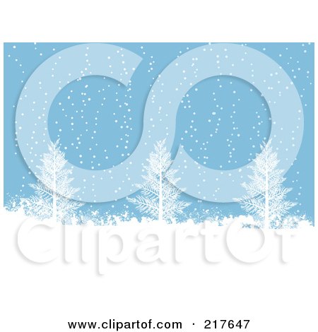 Royalty-Free (RF) Clipart Illustration of a Blue Background Of Snow Falling On Bare Trees by elaineitalia