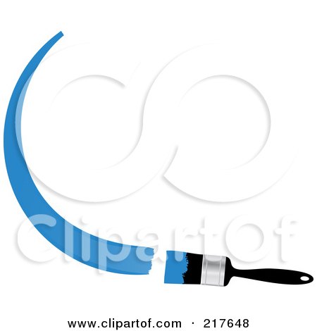 Royalty-Free (RF) Clipart Illustration of a Black Paint Brush Painting A Curved Stroke On A White Wall by elaineitalia