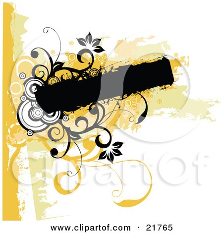 Clipart Picture Illustration of a Black Text Box With Orange, Green And White Circles, Vines And Flowers On A Green And White Background by OnFocusMedia