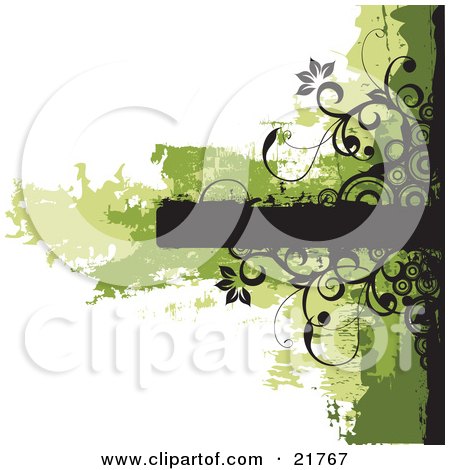 Clipart Picture Illustration of a Blank Black Text Box With Green And Black Grunge Smears, Flowers, Circles And Vines On White by OnFocusMedia