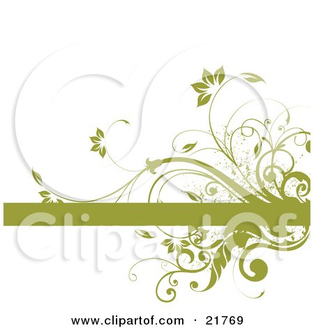 Clipart Picture Illustration of a Flowering Green Vine And Splatters Growing Around A Blank Green Text Bar On A White Background by OnFocusMedia