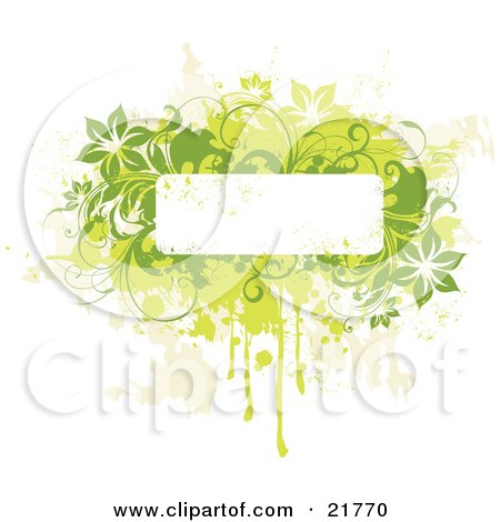 Clipart Picture Illustration of a White Text Box With Yellow, Tan And Green Splatters, Vines And Flowers Over A Whtie Background by OnFocusMedia