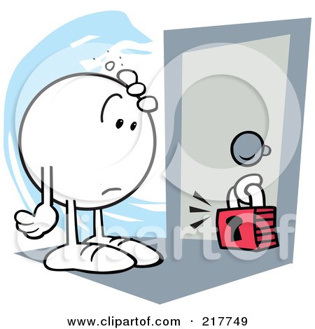 Royalty-Free (RF) Clipart Illustration of a Moodie Character Locked Out Of His House by Johnny Sajem