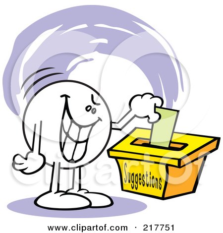 Royalty-Free (RF) Clipart Illustration of a Moodie Character With An Evil Expression, Putting A Comment In A Suggestion Box by Johnny Sajem