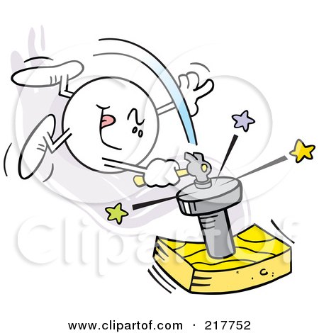 Royalty-Free (RF) Clipart Illustration of a Moodie Character Hitting A Nail On The Head by Johnny Sajem