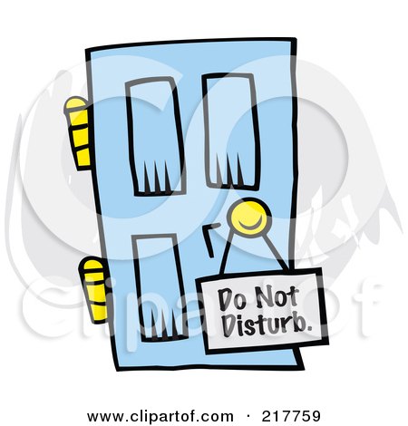 Royalty-Free (RF) Clipart Illustration of a Do Not Disturb Sign Hanging On A Blue Door by Johnny Sajem