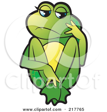 Royalty-Free (RF) Clipart Illustration of a Green Frog Sitting And Thinking by Lal Perera
