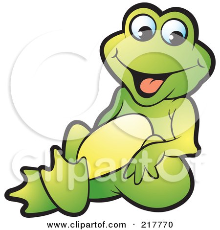 Royalty-Free (RF) Clipart Illustration of a Green Frog Sitting And Smiling by Lal Perera