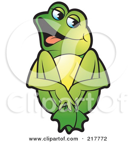 Royalty-Free (RF) Clipart Illustration of a Green Frog Sitting And Laughing by Lal Perera
