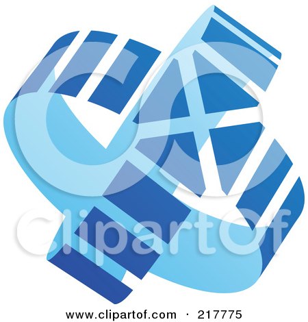 Royalty-Free (RF) Clipart Illustration of an Abstract Double Blue Circle Arrow Logo Icon by cidepix