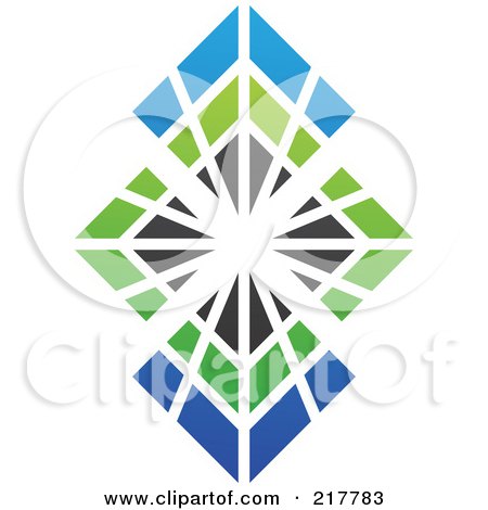 Royalty-Free (RF) Clipart Illustration of an Abstract Bursting Blue, Green And Black Diamond Logo Icon by cidepix