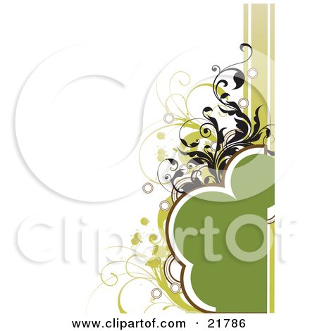 Clipart Picture Illustration of a Rounded Green Text Space With Black And Green Circles, Splatters And Vines On A White Background by OnFocusMedia