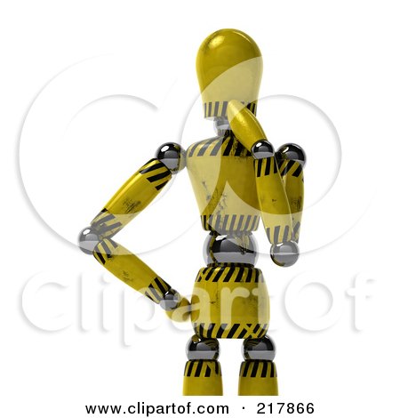 Royalty-Free (RF) Clipart Illustration of a Golden Hazard Striped Mannequin Standing In Thought by stockillustrations