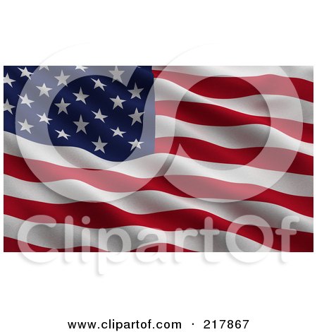Royalty-Free (RF) Clipart Illustration of a Rippling Flag Of The USA Waving In The Wind by stockillustrations