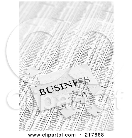 Royalty-Free (RF) Clipart Illustration of an Incomplete Business Puzzle Over Stock Charts by stockillustrations