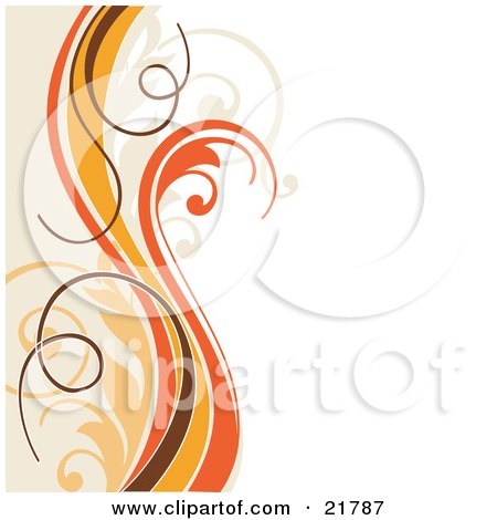 Clipart Picture Illustration of Vertical Orange, Yellow, Brown And Tan Vines And Waves Curling Vertically Over A White Background by OnFocusMedia