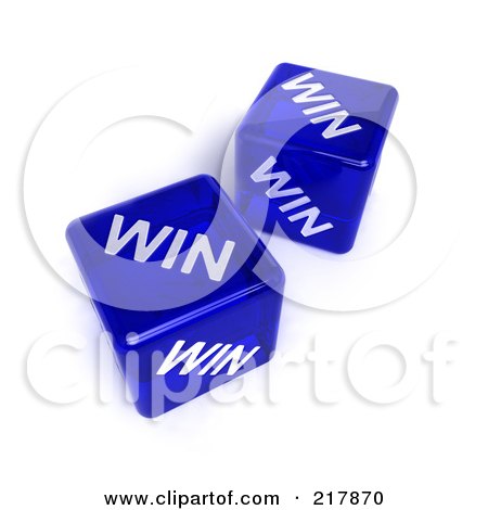 Royalty-Free (RF) Clipart Illustration of Two 3d Blue, Semi Transparent Dice With The Word Win On Them by stockillustrations