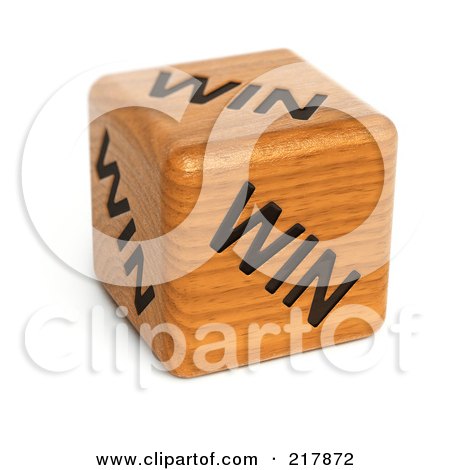 Royalty-Free (RF) Clipart Illustration of a 3d Wood Dice With Win On Each Side by stockillustrations