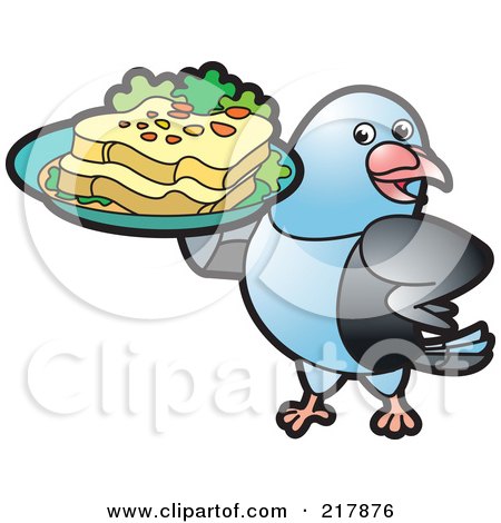 Royalty-Free (RF) Clipart Illustration of a Blue Pigeon Serving Bread by Lal Perera