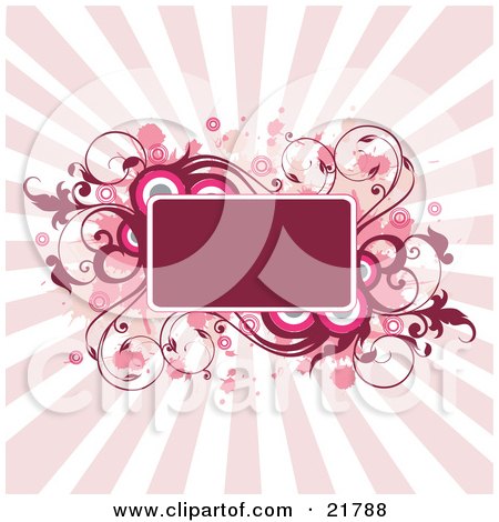 Clipart Picture Illustration of a Blank Red Text Space Box Bordered With Pink, And Red Splatters, Circles And Vines Over A Bursting Pink Background by OnFocusMedia