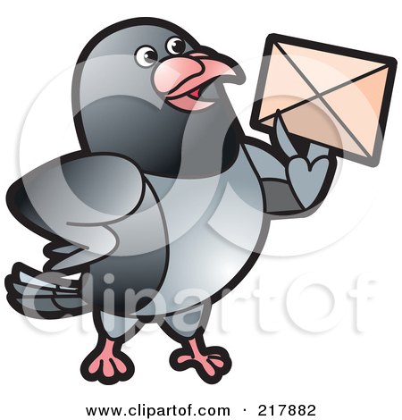 Royalty-Free (RF) Clipart Illustration of a Gray Pigeon Holding An Envelope - 1 by Lal Perera