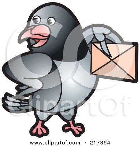 Royalty-Free (RF) Clipart Illustration of a Gray Pigeon Holding An Envelope - 7 by Lal Perera