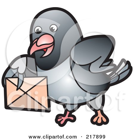 Royalty-Free (RF) Clipart Illustration of a Gray Pigeon Holding An Envelope - 6 by Lal Perera