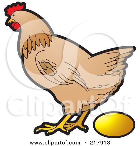 Royalty-Free (RF) Clipart Illustration of a Brown Hen Laying A Golden Egg by Lal Perera